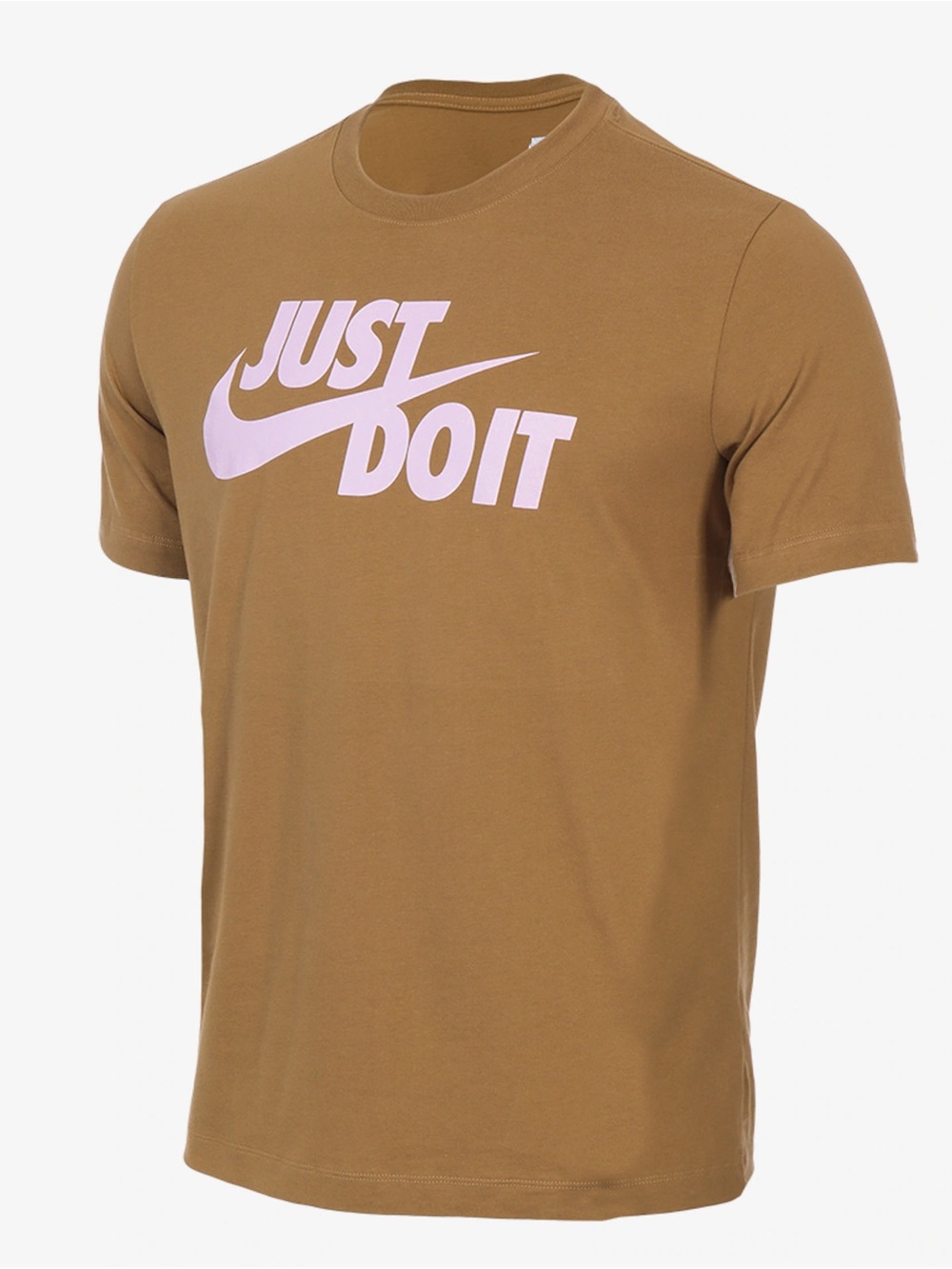 Nike size L Brown Short Sleeve Tee with white 'Just Do It' Logo